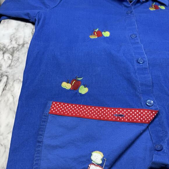 Quacker Factory Corduroy Button Up Apple Top Size M Teacher Embroidered Beaded - Picture 6 of 9